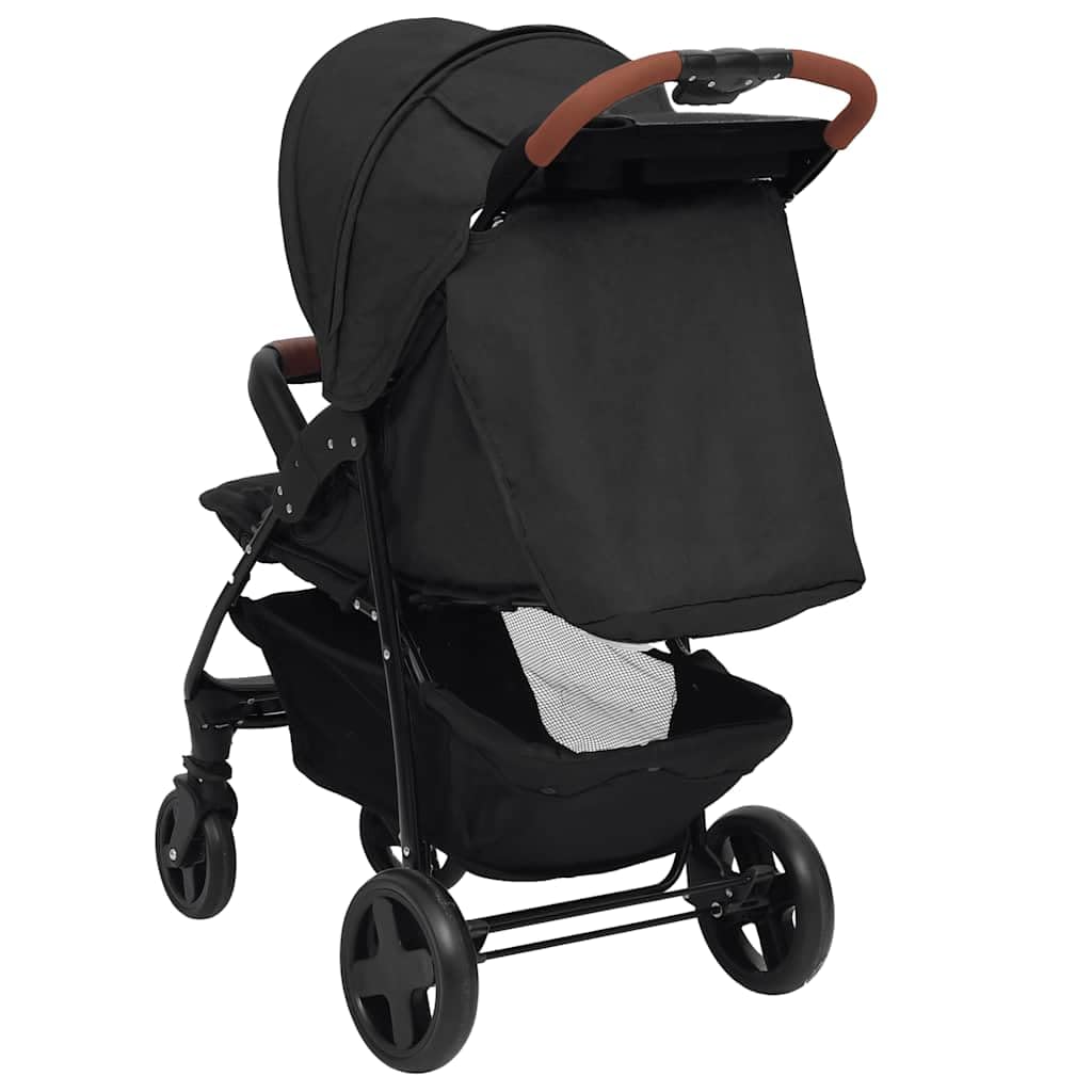 2-in-1 Kinderwagen Buggy Anthrazit Stahl mit Liegefunktion klappbar faltbar für Baby Kleinkind Neugeborenes mit Sonnendach und Regenschutz für Stadt Gelände Reise Urlaub