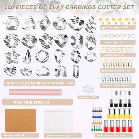 200Pcs Polymer Clay Cutters Set, 49 Shapes Stainless Steel Clay Earring Cutters, 151 Earrings Accessories, Polymer Clay Cutters for Earrings Jewelry Making DIY Cover