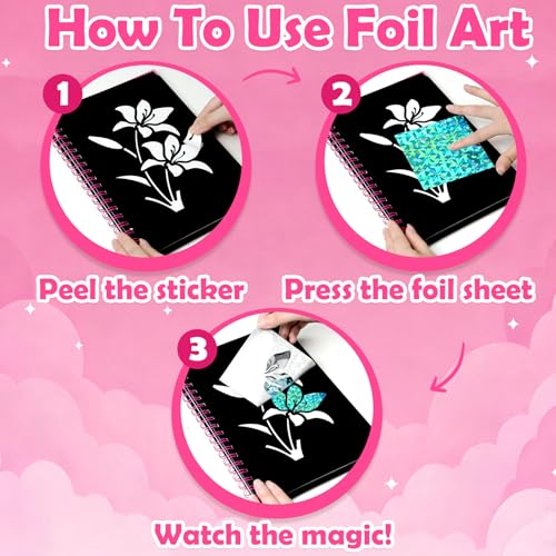 Image of FUNNYB&G Foil Art Craft Kit for Girls 4-10 Years Old: Mess-Free & No-Glue, Create 16 Sparkly Flower Pictures - Perfect Travel Toy & Birthday Gift for Kids(Flower)