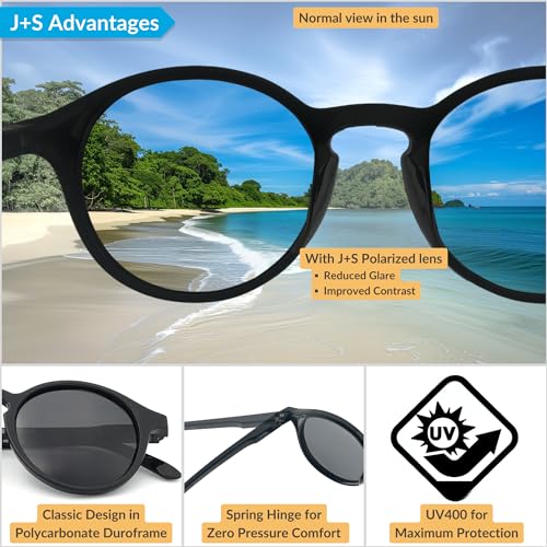 J+S Hali Small Round Polarized Sunglasses for Women Men | Spring Hinge Polycarbonate Frame | Polarized 100% UV 400 | Trendy Retro Style | Medium-Small Fit (Black Frame/Blue Mirror Lens) - Thumbnail 3