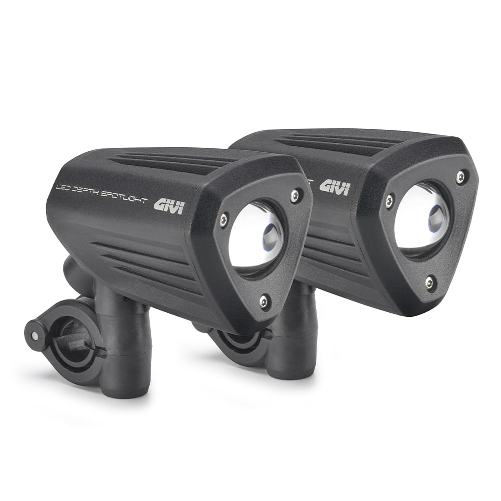 GIVI Par de faros suplementarios universales, con tecnología led y cuerpo de aluminio pintado de negro.