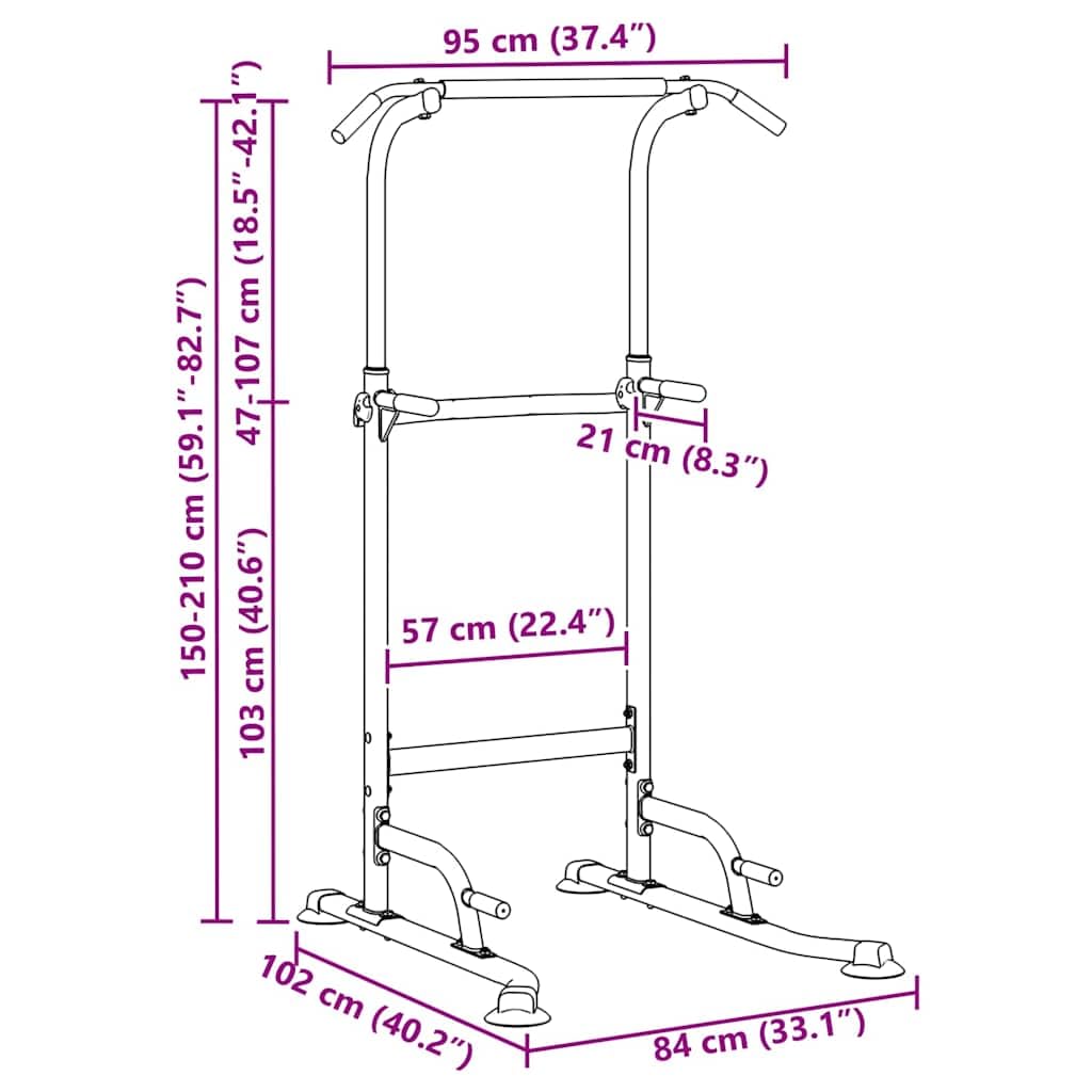 Power Tower Dip Station Höhenverstellbar 102 x 95 x 210 cm - Klimmzugstange Kraftstation für Home Gym Ganzkörpertraining