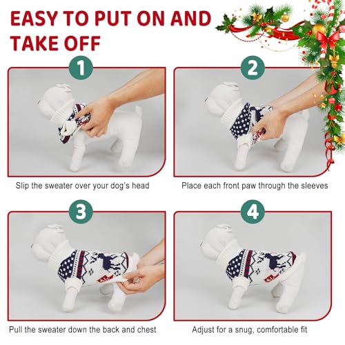Image of Cozy Stretch Dog Turtleneck Sweater -Dog Christmas Sweater Pullover, Soft Warm Knit Dogs Sweaters for Boy & Girl Pets,Cold Weather Outfit for Small Medium Large Pups,White Deer S