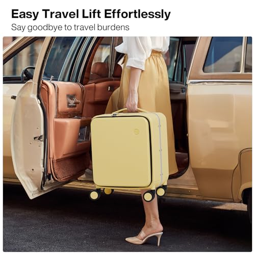 Image of mixi 17x14x9 Carry On Luggage Underseat PC Hard Shell Suitcase Top Opening Aluminum Frame Travel Suitcases with Wheels, Lark Yellow