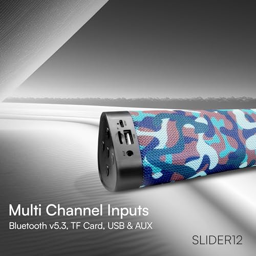 Image of HAPIPOLA SLIDER12 Bluetooth Speaker Immersive Audio | Good Bass | Light Weight 6 Hours Playback | Portable | Built in mic | TWS Pairing Support | dustproof | handfree Calling | (Camouflage)