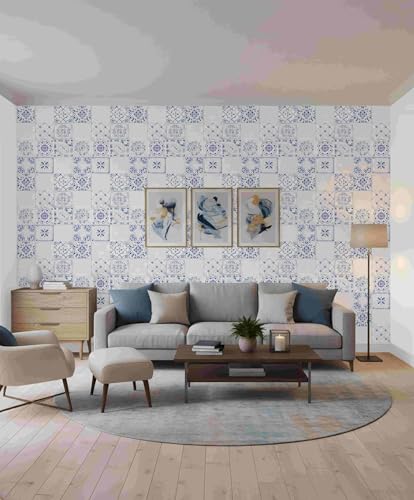 Papier peint bleu classique pour salon chic et chambre parentale
