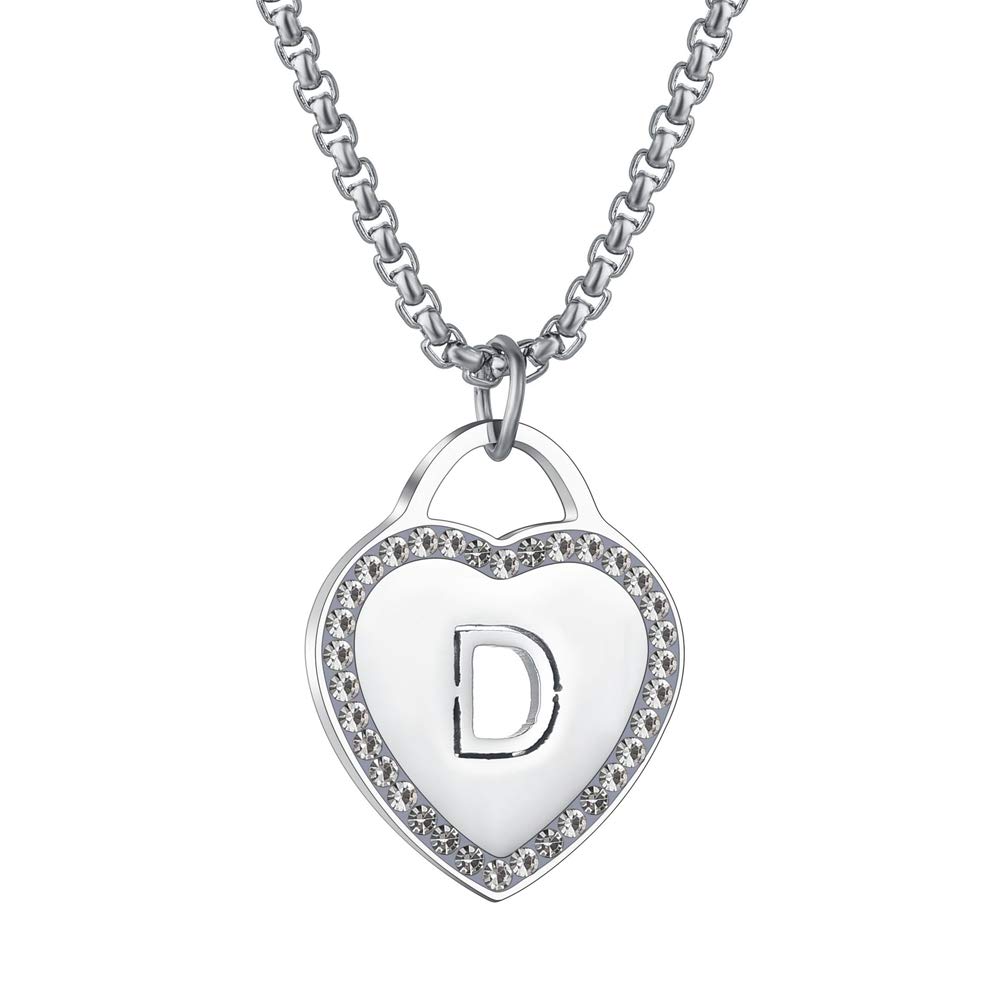 CALIS Women's Silver Initial Necklace Stainless Steel Love Heart Tiny Letter Necklace Personalized Name Jewelry for Girlfriend Gift 26 Alphabet Letters