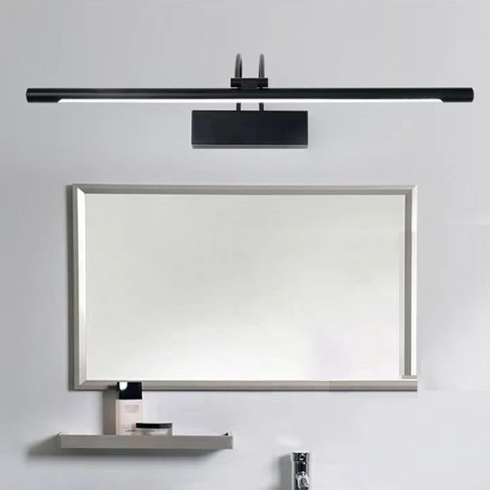 LED Spiegel Wandleuchten Schwarz Wasserdicht Wandbeleuchtung 270° Verstellbar Schwenkbar Wandlampe Acryl Minimalistisch Dekorativ Wandleuchten Interieur Badleuchte (Weißes Licht,58cm)