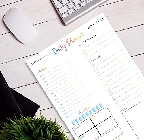 Daily Planner & organiser desk pad with 50 undated A4 tear-off pages  Boost productivity and stay on track with daily schedule, to do list, notes and more (Rainbow)