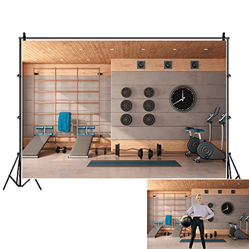 OFILA 7x5ft Home Gym Backdrop Fitness Room Backdrop for Photography Wood Gym Backdrop Fitness Equipment Sports Club Backdrop Fitness Theme Event Background Physical Exercise Online Training