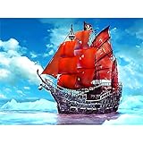Pintura de diamante redondo completo barco DIY conjunto de punto de cruz paisaje barco bordado mosaico artesanía costura arte regalo A10 60x80cm