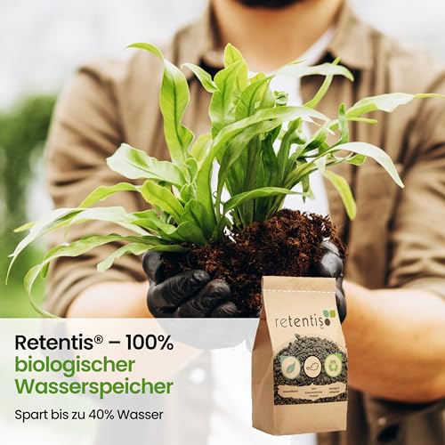 Retentis - langzeit Wasserspeicher I Granulat für Pflanzen I reduziert Trockenstress und verhindert Dürre I 750 Gramm für 40 Liter Erde I bio-zertifiziertes, wasserabsorbierendes Hydrogel aus Holz