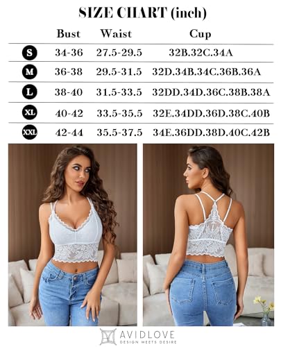 Image of Avidlove Lace Bralette for Women V Neck Camisoles Racerback Adjustable Strap Sexy Crop Tops