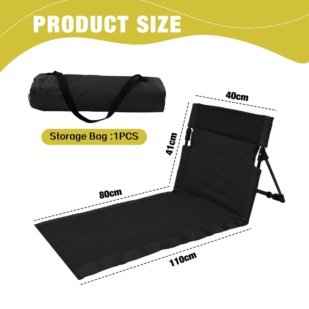Esterilla de Playa Plegable, Sterilla de Playa con Respaldo, Portátil Sillón de Playa con Respaldo con Funda de Transporte, para Camping, Actividades al Aire Libre, Playa y Viajes (Negro)