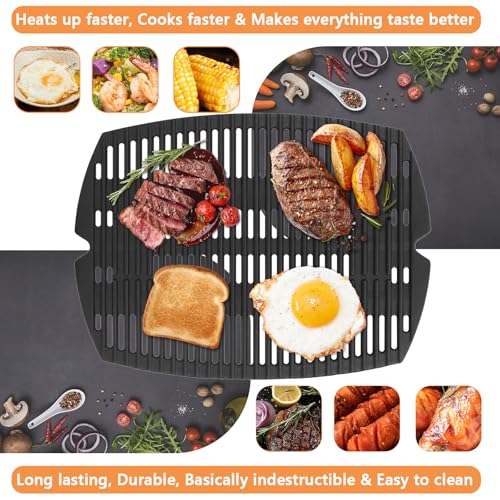 Image of 7582 Grill Grate for Weber Baby Q Parts, Weber Q1000 Accessories, Q1200, Q1400, Q100, Q120, Q140, 386001, 386002, Matte Enamel Cast Iron, Black, Rectangular, 17 inch x 12.7 inch, 1PC