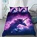 AILONEN Unicorn Bedding Set, Kids Duvet Cover Queen Size for Teen Girls and Boys,Superior Kids Bed Sets,Microfiber Fabric,3 Piece,1 Comforter Cover and 2 Pillowcases,Purple Space Galaxy,No Comforter