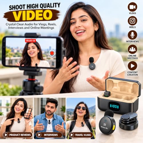 Image of TP MAX Dual Wireless Lavalier Microphone for Android & iPhone | Noise Cancellation | Plug & Play | Mini Clip Mic for Video Recording | Vlogging & Live Streaming with Charging Case (Q8 Mic)