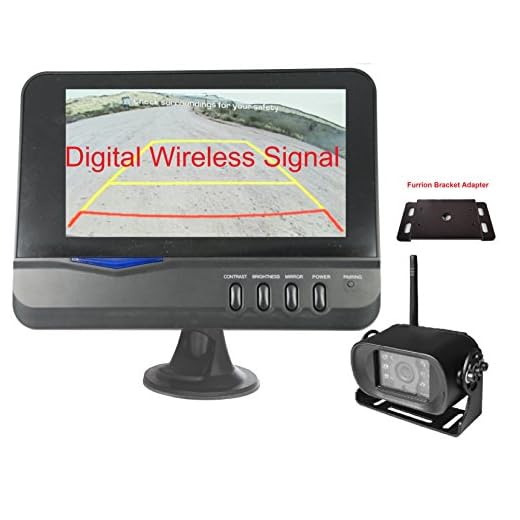 4Ucam Digital Wireless Camera + 7" Monitor + Adapter for Furrion FRCBRKT-BL Pre-Install Mounting Kit (FOS48T-BL/FOC12TA-BL) for RV, Trailer, 5th Wheels