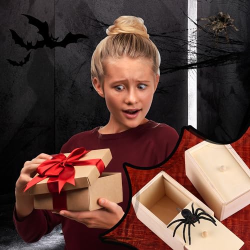 YiliYa Spinne In Box, 2 Stücke Spinne Streich-Box, Scherzartikel zum Erschrecken Lustig Spinne in Einer Holzkiste Spielzeug-Streich, Geschenk für Frau und Mann witzig Überraschungsbox
