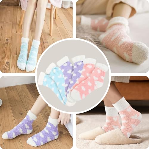KEYRI 3 Pairs Fluffy Socks for Women, Slipper Socks Winter Warm Thicken Fuzzy Fleece Socks Thermal Non Slip Bed Cosy Socks Comfy Fuzzy Socks for Girls Causal Home Sleeping (Purple, Pink, Blue) - Image 6