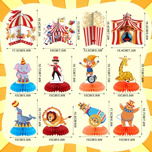 Image of 12 Pcs Carnival Party Decorations Circus Theme Party Decorations Carnival Circus Honeycomb Table Centerpieces for Home Office Birthday Honeycomb Supplies Decor