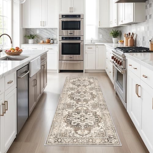 Washable Hallway Runner Rug 2x6: Soft Kitchen Rug Non Slip Rug Runner with Rubber Backing for Living Room Bedroom Bathroom Non Shedding Farmhouse Carpet Runner Rug (Beige, 2X6)