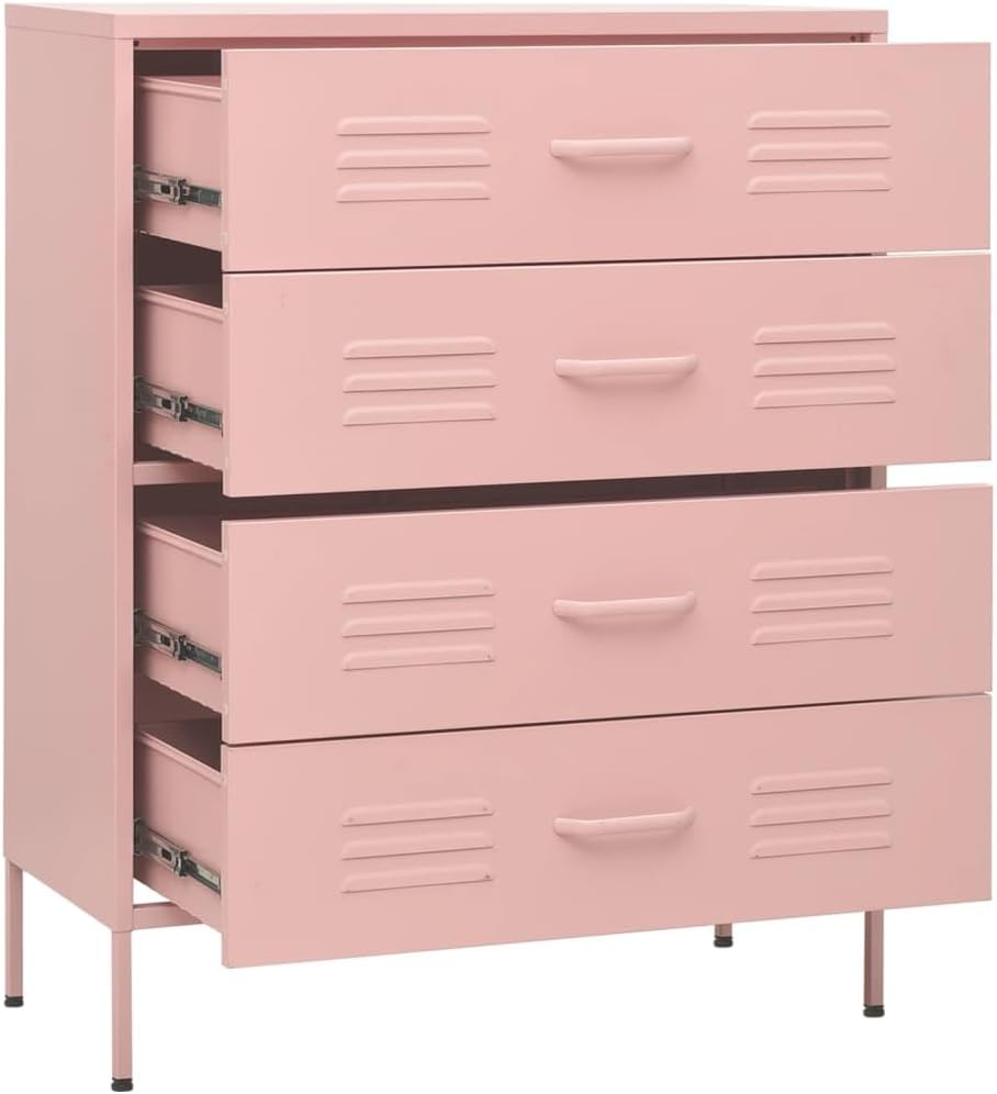 Générique Розовый стальной комод 80x35x101 5 см с ящиками на шариковых замках для хранения мелких предметов