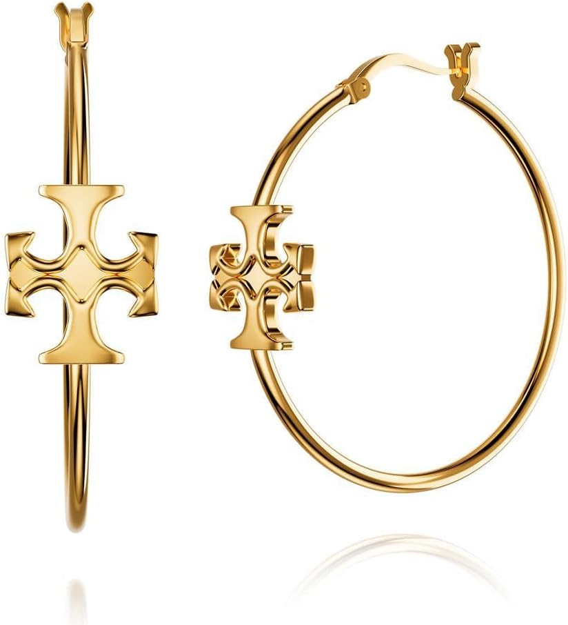 18K Gold Plated Cross Hoop Earrings for Women –...