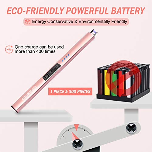 Image of Electric Candle Lighter Valentine's Day Gifts for Women Mom Men Wife USB Arc Rechargeable Windproof Lighter for Candle BBQ Birthday Housewarming Gift Idals (Rose Gold)