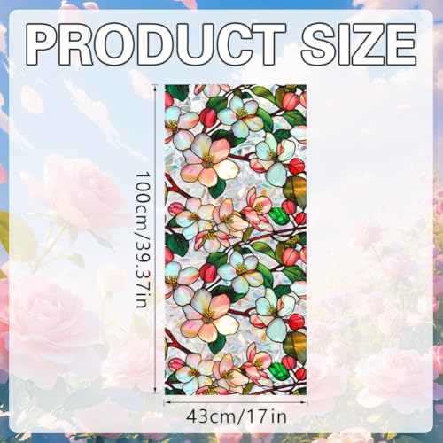 Image of JOONOR Crabapple Blossom Flower Sunroof Film Floral Rainbow Effect Static Clings Window Privacy Film Sun Protection Stained Glass Decals for Car Moonroof & Side Windows, 17.72 x 35.43 Inch