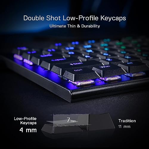 Redragon K622 TKL RGB Clavier mécanique, clavier de jeu filaire ultra fin avec touches plates, contrôle multimédia dédié et interrupteur marron, logiciel Pro pris en charge