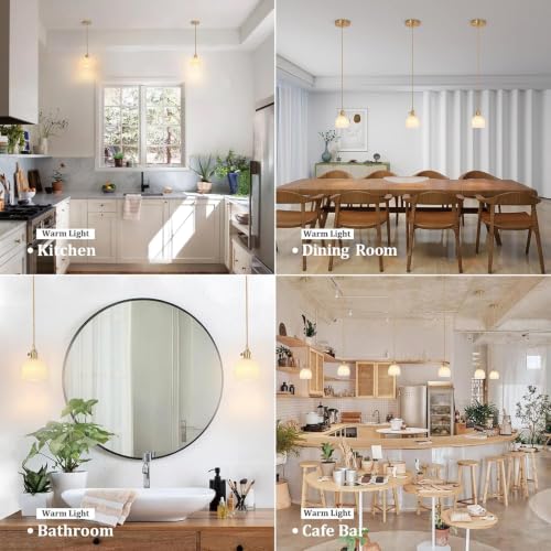 Image of Shenmoyl Pendant Light 2 Pack with White Tulip Glass Lmapshade, Brass Vintage Pendant Light Adjustable Hanging Light for Kitchen Island Dining Room Hallway