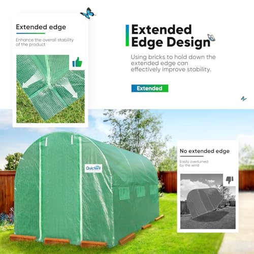 Quictent Premium Greenhouse for Outdoors, 10x6.6x6.6FT Upgraded Portable Walk-in Heavy Duty Frame Large Garden Plant Hot Outside Hoop House, 6 Ventilated Screen Window and Zipper Screen Door, Green