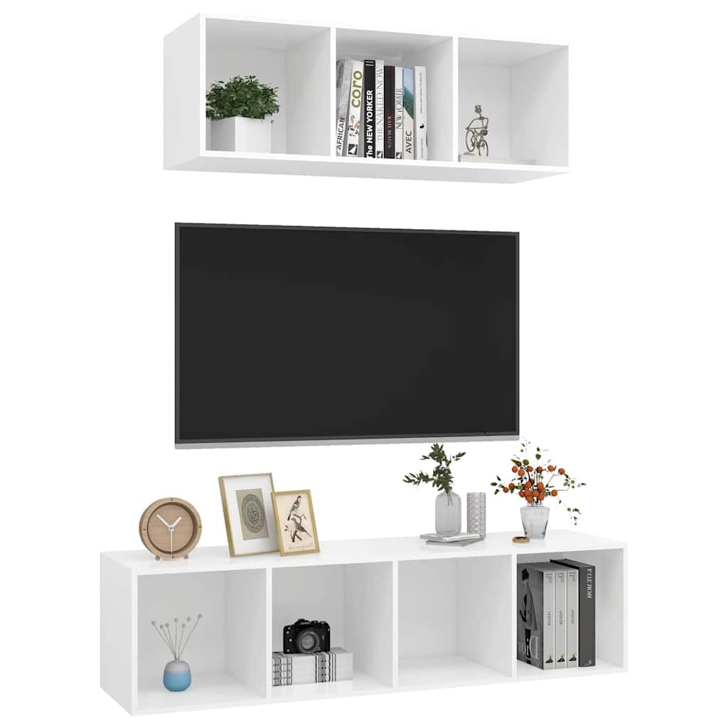 Set di 2 mobili TV sospesi in legno bianco