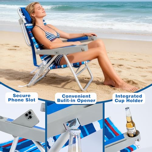 Image of SUNNYFEEL Extra Wide Low Beach Chair 2 Pack 5 Position Lay Flat 500 LBS Heavy Duty, XL Oversized Folding Camping Chairs with Cup Holder for Outdoor /Sand, Portable Backpack Beach Chair for Adults