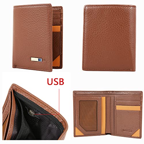 Anti-Lost Bluetooth Wallet Tracker & Finder, Mens Slim Minimalist trackable Cool leather wallet Credit Card Holder Gifts with Box (Brown)3