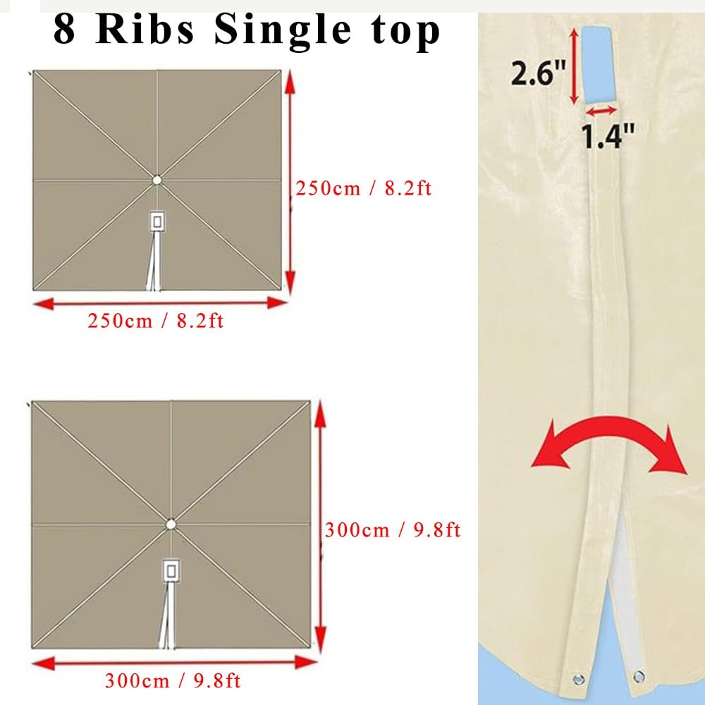 3.0x3.0m Housse De Rechange pour Parasol Rectangulaire Toile De Rechange pour Parasol Carré Dessus De Parapluie De Remplacement per Déporté Parapluie