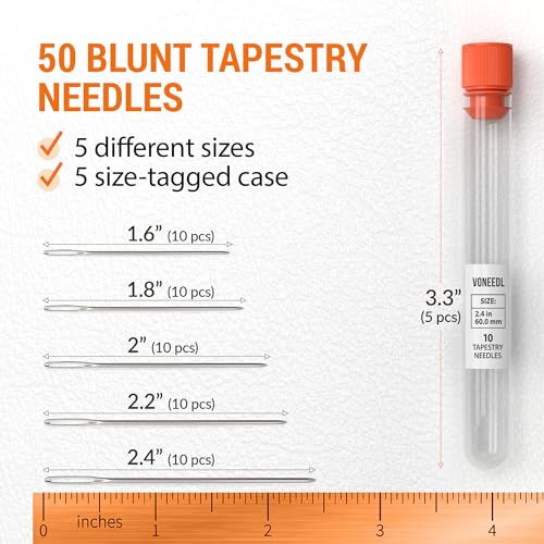 Image of VONEEDL Large Eye Blunt Tapestry Needles (Pack of 50) - 5 Sizes with 5 Storage Tubes - Perfect for Darning, Embroidery, Cross-Stitching, Needlepoint, Crafting, Knitting, Weaving, and DIY