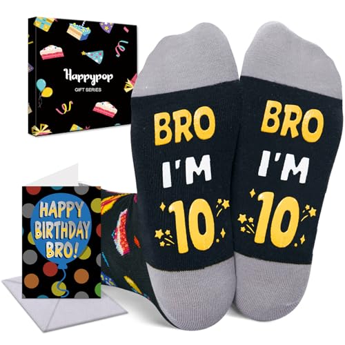 HAPPYPOP 10th Birthday Socks for Boys - Presents for 10 Year Old Tween Boys with Gift Box and Greeting Gift Card for Son Brother or Friends