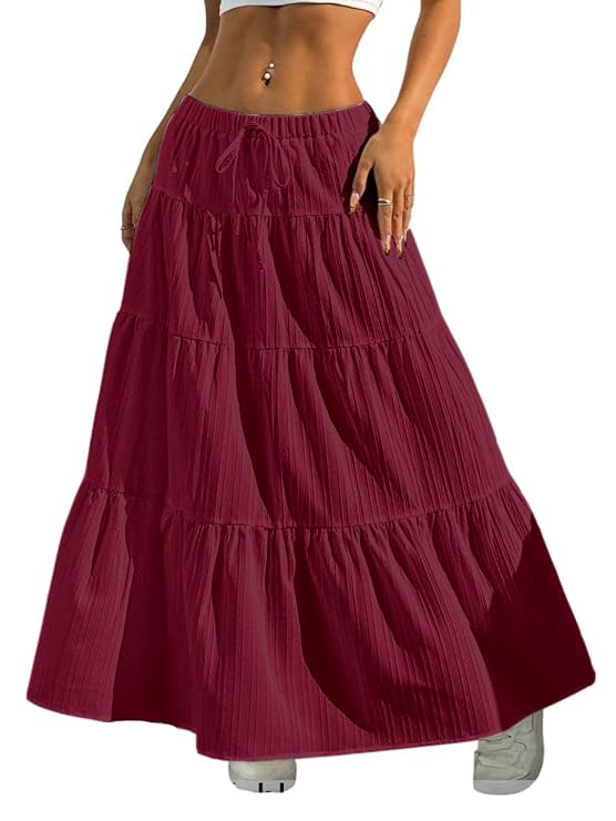 Image of Jawdrobe Women's Georgette Ruffle Hem Long Flared Skirt Lightweight Soft Fabric| High-Waisted Ruffled Maxi Plain and Pleated Skirt
