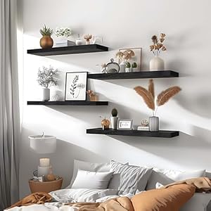 Farmhouse Floating Shelves for Wall, Rustic Black Wall Shelves for Bedroom, Set of 6 Wood Shelves for Room Wall Farmhouse Floating Shelves for Wall Rustic Black Wall Shelves for Bedroom Set of 6 Wood Shelves for Room Wall