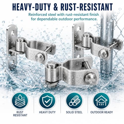 Image of 2-Pack Heavy Duty Wall Mount Gate Hinges for Chain Link Fence, 1-3 /8 inch OD Pipe Farm Gate Hardware with 5 /8 inch Male Pin, Outdoor Metal Gate Hinges