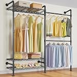 Timate F2 Industrial Pipe Clothes Rack Wall Mounted Clothing Rack for Hanging Clothes, Expandable Garment Racks Heavy Duty Wardrobe Closet Organizer and Storage, Black Adjustable Industrial Closet Kit