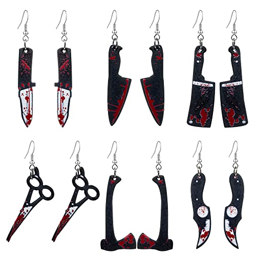 Horror Skeleton Knife Earrings Acrylic Skull Gothic Knives Dangle Drop Studs Earrings for Women Girls Scary Halloween Jewelry Gifts Accessories