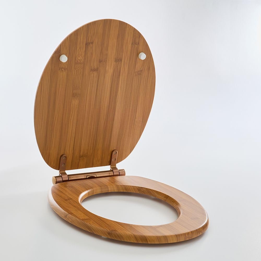 Milano Richmond 375mm x 435mm Oak Effect Toilet WC Seat Top Fix Copper Soft Close Hinges