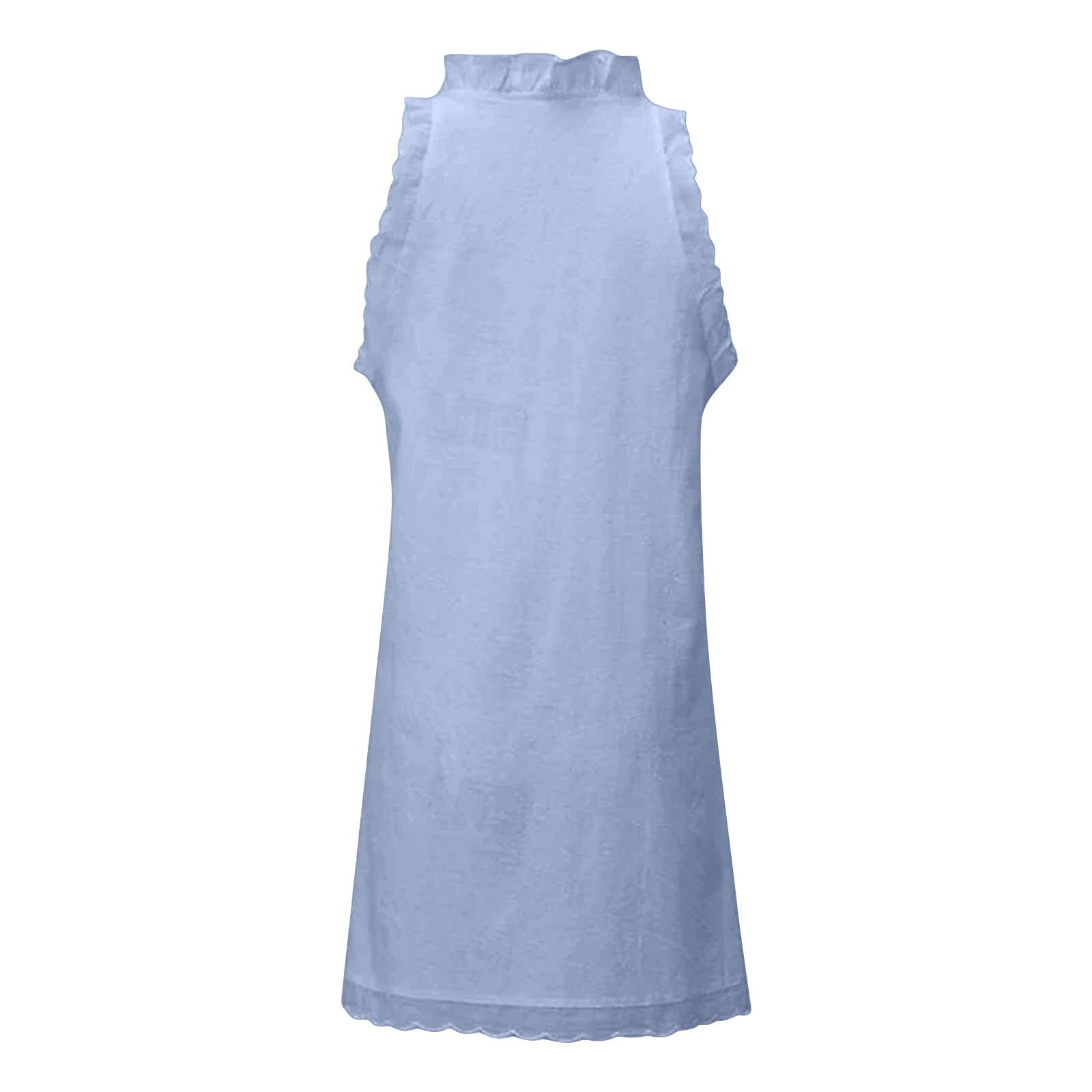 Vestito da spiaggia da donna, elegante, ampio, slim fit, con volant, orlo, senza maniche, per il tempo libero, con scollo a V, per vacanze, spiaggia, casual