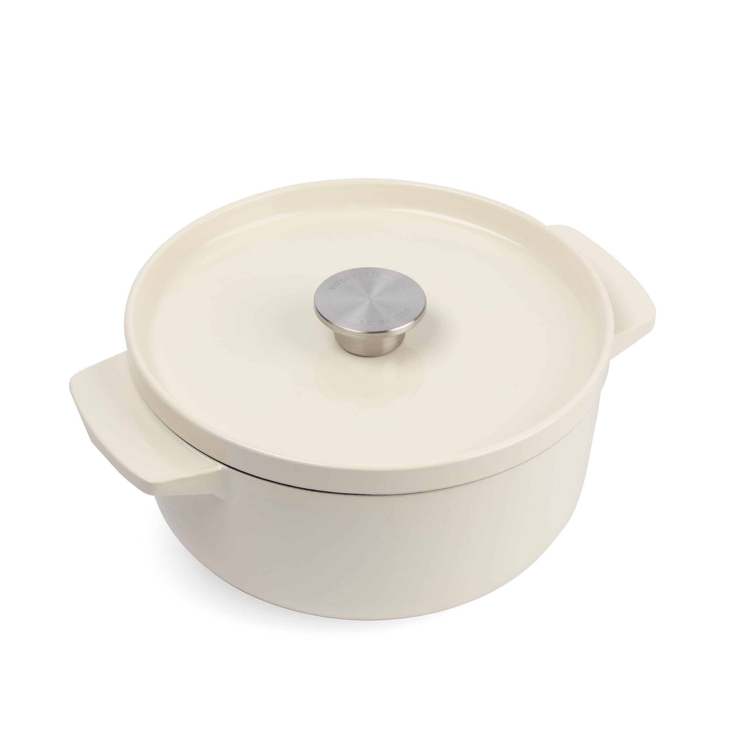 KitchenAid Cast Iron Ø22cm/3.3 Litre Casserole with Lid,High-Quality,Robust & Durable,Searing,Browning or Frying,PFAS-Free Enamel Interior,Induction,Ergonomic Handle,Oven Safe up to 260°C,Almond Cream