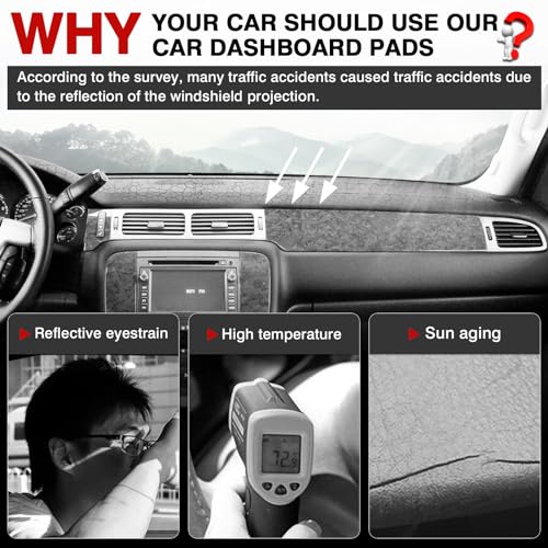Image of Autorder Dashboard Cover Mat for 2007-2014 Chevrolet Tahoe Suburban /GMC Yukon XL&2007-2013 Chevy Avalanche Silverado 1500 2500 3500 LTZ /GMC Sierra SLT Denali Accessories Upgrade Velvet Dash Cover