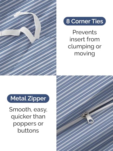 Image of Duvet Cover King Size - 3 Piece Set with Zipper Closure - Blue Stripes | Extra Soft King Duvet Cover 104 inch x 90 inch with 2 Pillow Shams, Hotel Luxury w / Zipper Closures & Ties, Comfy & Breathable, Comfy