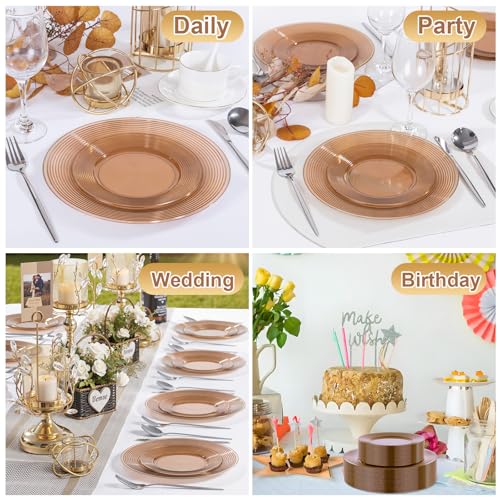 FLOWERCAT 100PCS Clear Brown Plastic Plates - Heavy Duty Plastic Plates Disposable for party &Wedding - Serve for 50Guests party (10inch & 7inch)(Mocha Mousse) by FLOWERCAT - Image 7